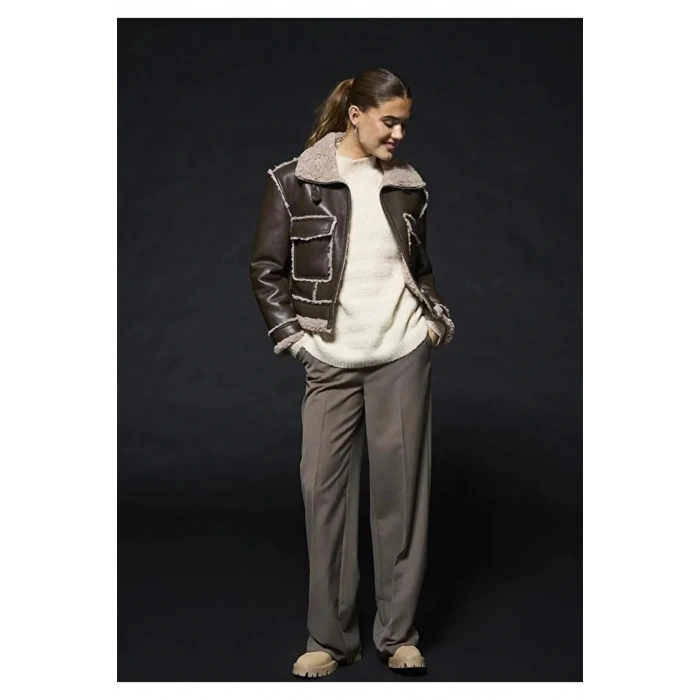 Only 15325920 Kadin Deri Ceket - Kahverengi