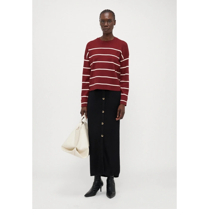 Only 15350243 Cizgili Kadin Sweat - Bordo Cizgili