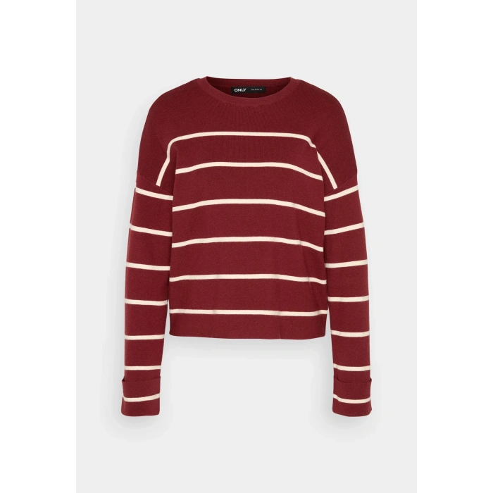 Only 15350243 Cizgili Kadin Sweat - Bordo Cizgili