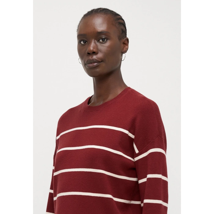 Only 15350243 Cizgili Kadin Sweat - Bordo Cizgili