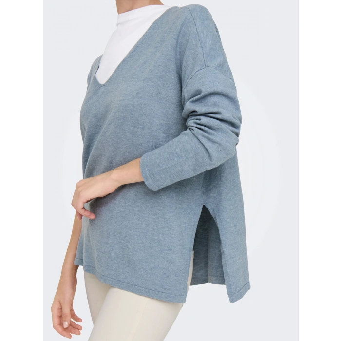 Only 15354092 V Yaka Kadin Triko - Mavi