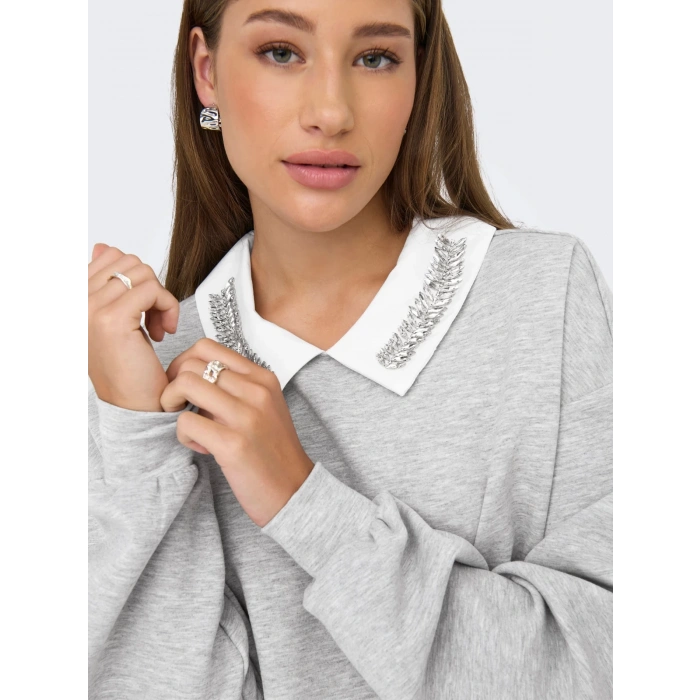 Only 15356097 Yaka Tas Isli Kadin Sweat - Gri