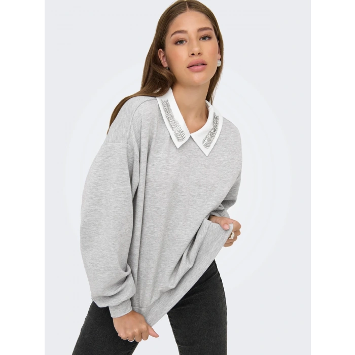 Only 15356097 Yaka Tas Isli Kadin Sweat - Gri