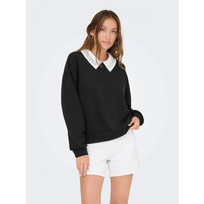 Only 15356097 Yaka Tas Isli Kadin Sweat - Siyah