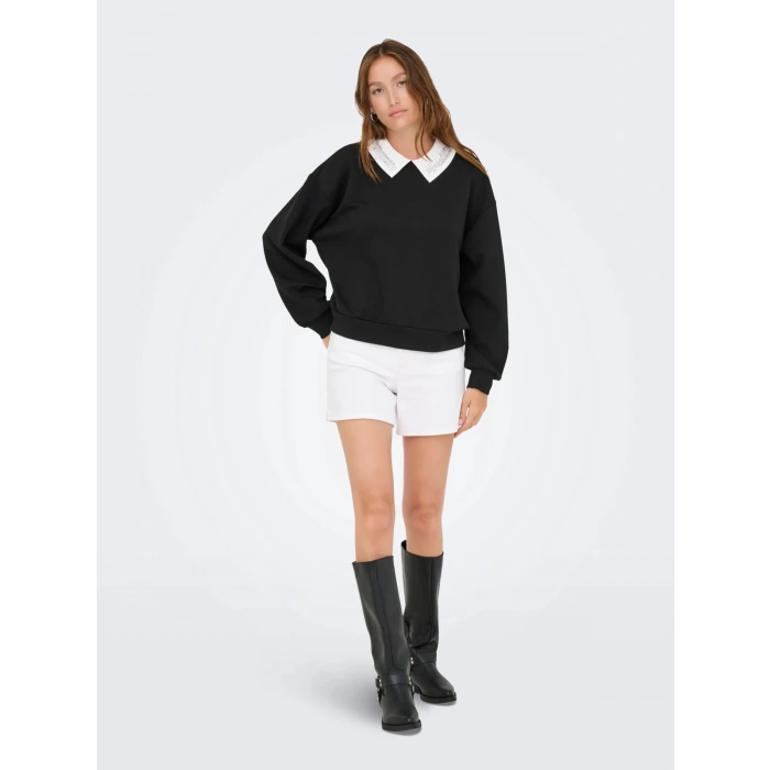 Only 15356097 Yaka Tas Isli Kadin Sweat - Siyah