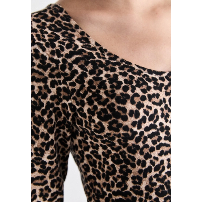 Only 15361325 Genis Yaka Leopar Desenli Kadin Body - Leopar