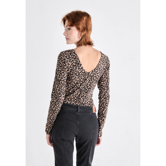 Only 15361325 Genis Yaka Leopar Desenli Kadin Body - Leopar