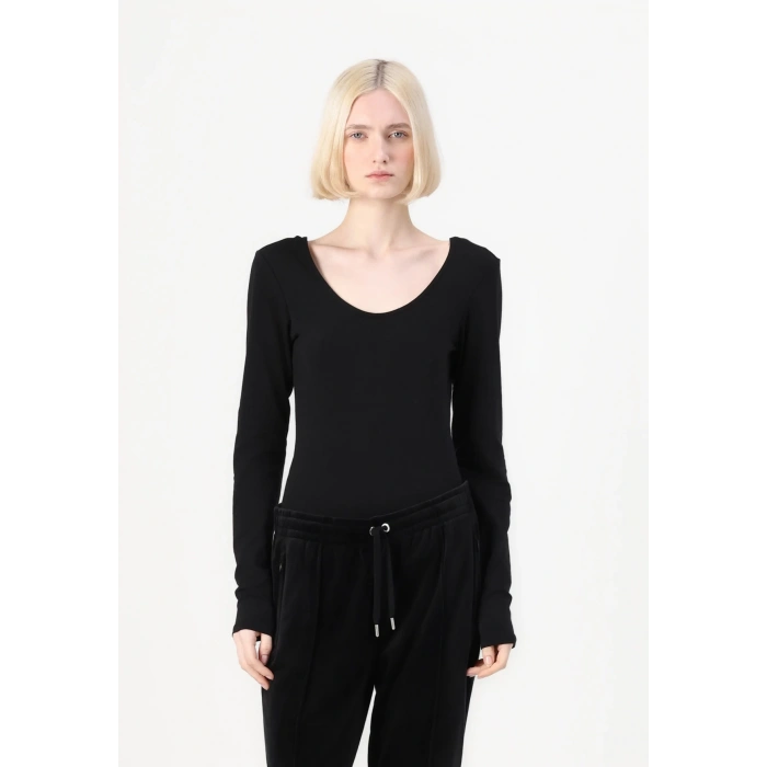 Only 15361325 Genis Yaka Leopar Desenli Kadin Body - Siyah