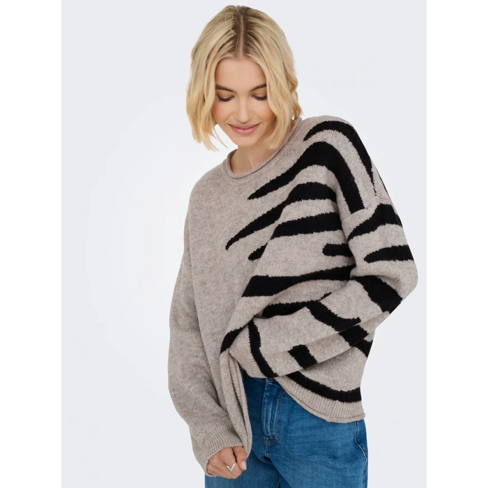 Only 15366517 0 Yaka Kadin Triko - Kahve Siyah