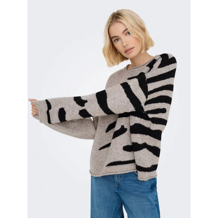 Only 15366517 0 Yaka Kadin Triko - Kahve Siyah