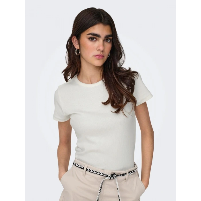 Only Jdy 15314449 0 Yaka Yatay Cizgili Kadın Body - Ekru