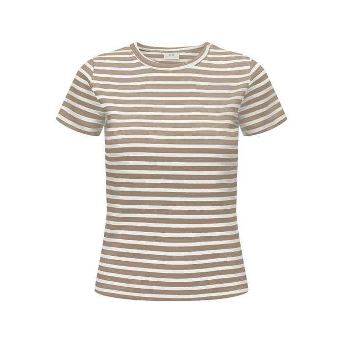 Only Jdy 15314449 0 Yaka Yatay Cizgili Kadın Body - Ekru Cizgili