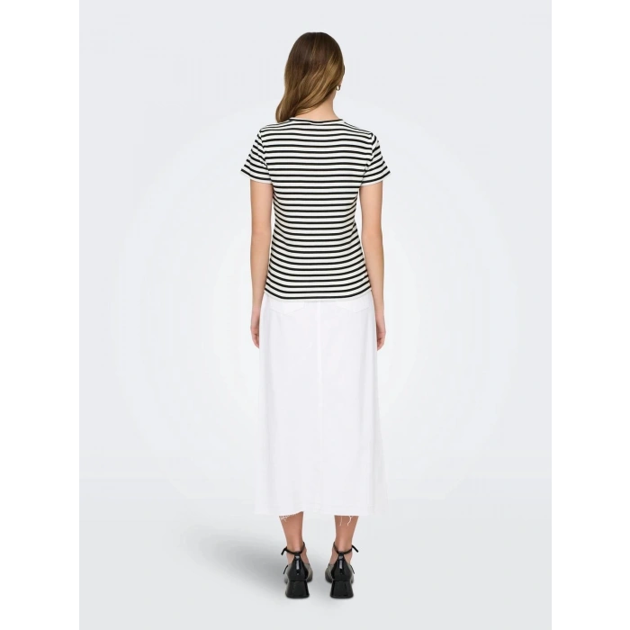 Only Jdy 15314449 0 Yaka Yatay Cizgili Kadın Body - Siyah Beyaz Cizgili