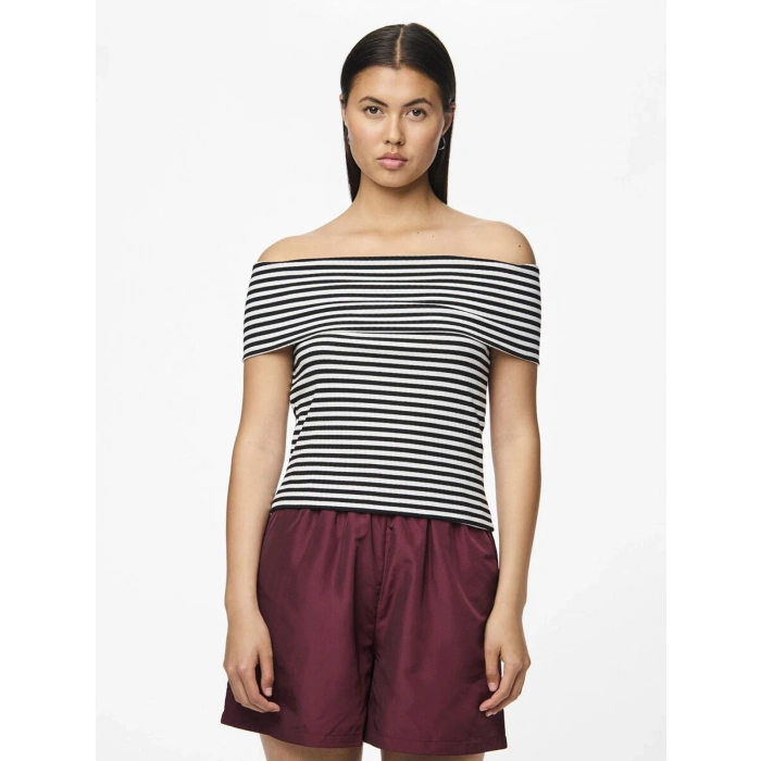 Only Pieces 17156179 Sal Yaka Yatay Cizgili Kadin Body - Lacivert Cizgili