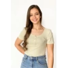 Only 15263806 Genis Yaka Fitilli Kumas 4 Dugme Bayan Body - Krem
