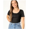 Only 15263806 Genis Yaka Fitilli Kumas 4 Dugme Bayan Body - Siyah