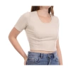Only 15277721 Genis Yaka Fitilli Kumas Bayan Body - Toprak