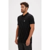 Badbear Theo Yakali Dikey Cizgili Erkek Tshirt - Siyah Cizgili