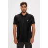 Badbear Theo Yakali Dikey Cizgili Erkek Tshirt - Siyah Cizgili