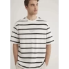 Mavi 0612512 0 Yaka Erkek Tshirt - Beyaz Cizgili