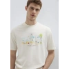 Mavi 0613320 0 Yaka Erkek Tshirt - Ekru