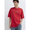 Mavi 0613376 0 Yaka Erkek Tshirt - Kirmizi