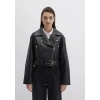 Mavi 1110375 Suni Deri Crop Kadin Ceket - Siyah