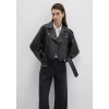 Mavi 1110375 Suni Deri Crop Kadin Ceket - Siyah