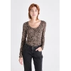 Only 15361325 Genis Yaka Leopar Desenli Kadin Body - Leopar