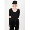 Only 15361325 Genis Yaka Leopar Desenli Kadin Body - Siyah