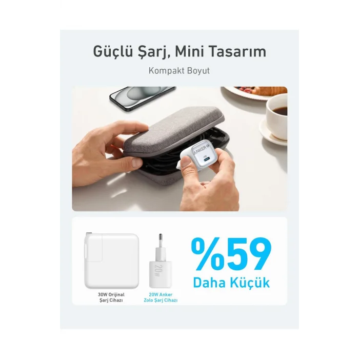 ANKER Zolo 20W GAN USB-C Şarj Adaptörü - Beyaz