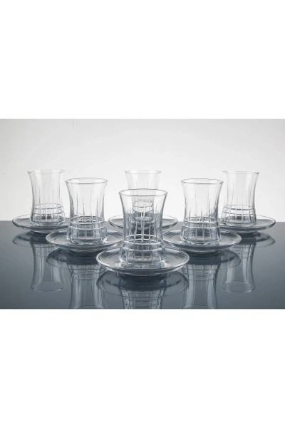 Sade Ekose El Dekor Kesme Çay Seti 12 Parça 6 Kişilik