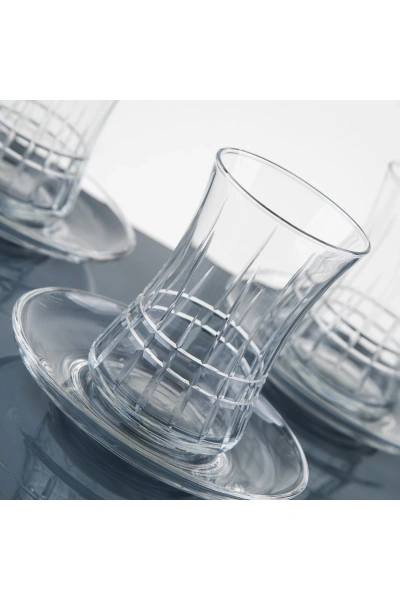 Sade Ekose El Dekor Kesme Çay Seti 12 Parça 6 Kişilik