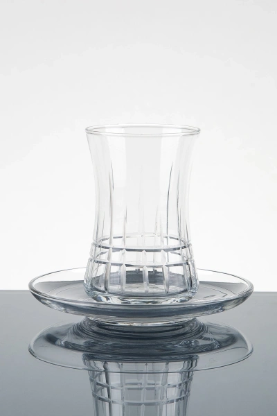 Sade Ekose El Dekor Kesme Çay Seti 12 Parça 6 Kişilik