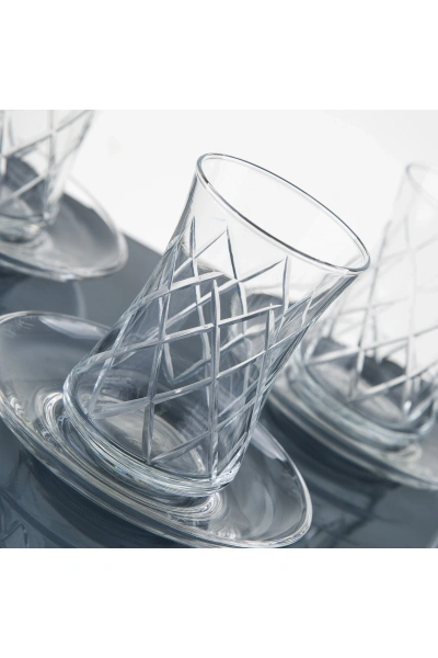 6 Kişilik 12 Parça Kare El Dekor Kesme Çay Seti