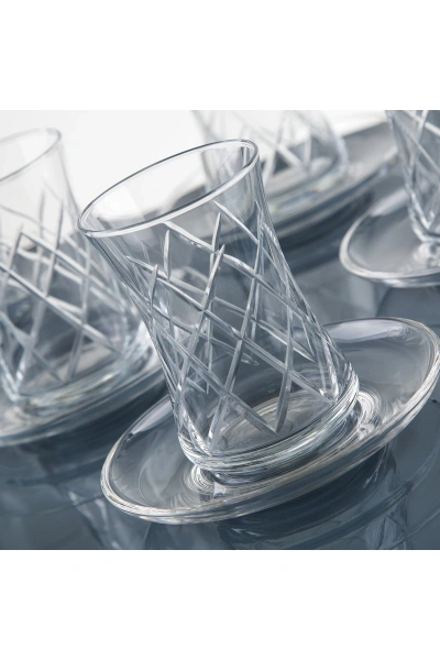 6 Kişilik 12 Parça Kare El Dekor Kesme Çay Seti