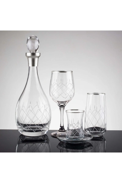49 Parça 12 Kişilik Kareçubuk Platin El Dekor Kesme Cam Su Takımı