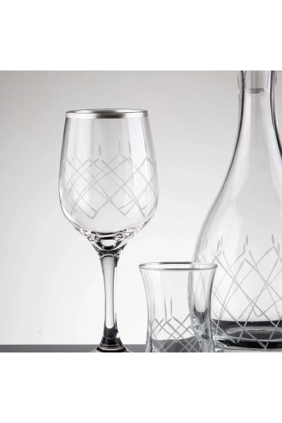 49 Parça 12 Kişilik Kareçubuk Platin El Dekor Kesme Cam Su Takımı