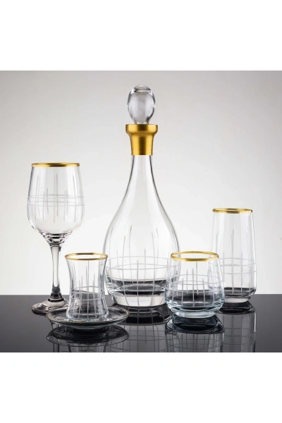 Kare Gold El Dekor Kesme Cam Su Takımı 31 Parça 6 Kişilik