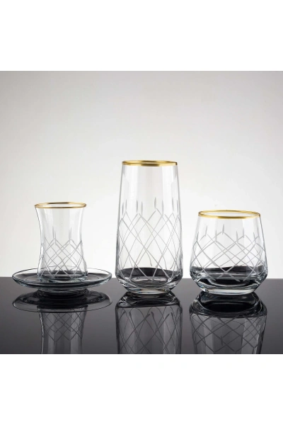 Kareçubuk Gold El Dekor Kesme Cam Su Takımı 61 Parça 12 Kişilik