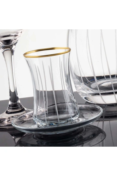 49 Parça 12 Kişilik Çubuk Gold El Dekor Kesme Cam Su Takımı