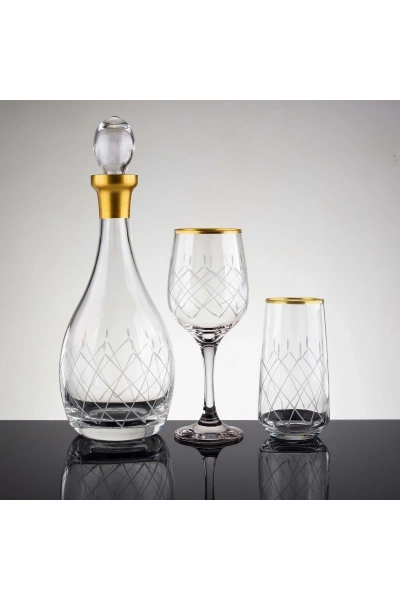 Kareçubuk Gold El Dekor Kesme Cam Su Takımı 25 Parça 12 Kişilik