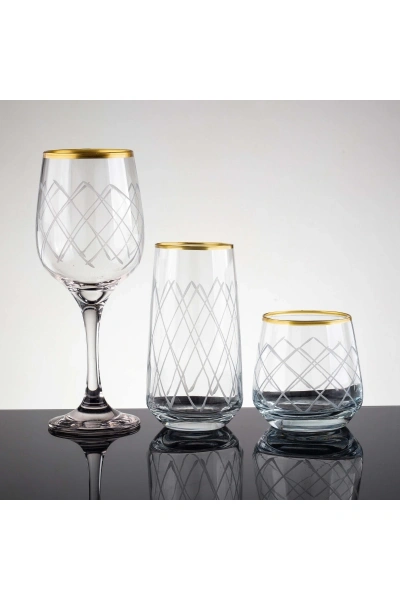 61 Parça 12 Kişilik Kare Gold El Dekor Kesme Cam Su Takımı???????