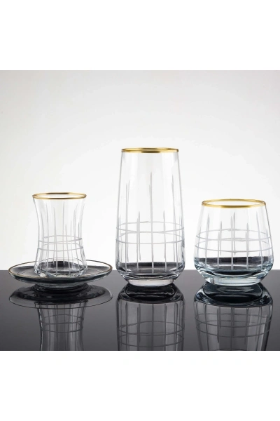 Kare Gold El Dekor Kesme Cam Su Takımı 31 Parça 6 Kişilik