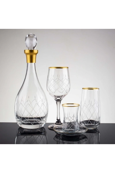 Kareçubuk Gold El Dekor Kesme Cam Su Takımı 49 Parça 12 Kişilik