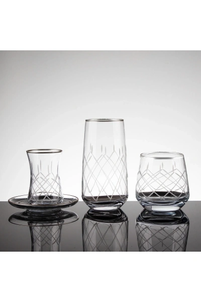 31 Parça 6 Kişilik Kareçubuk Platin El Dekor Kesme Cam Su Takımı