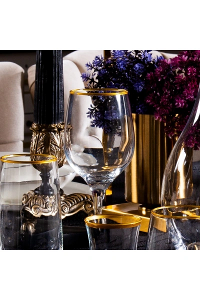 61 Parça 12 Kişilik Gold Yaldızlı Cam Su Takımı Çeyiz Seti