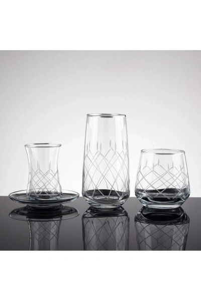 61 Parça 12 Kişilik Kareçubuk Platin El Dekor Kesme Cam Su Takımı