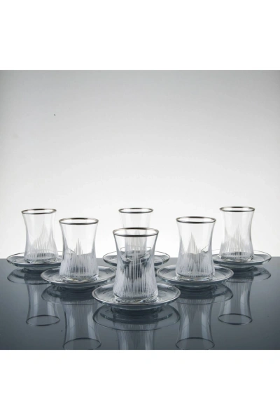 6 Kişilik 12 Parça Gümüş El Dekor Kesme Çay Seti