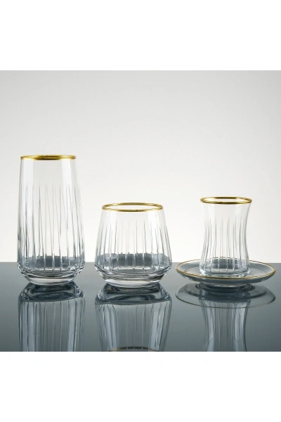 31 Parça 6 Kişilik Gold El Dekor Kesme Cam Su Takımı